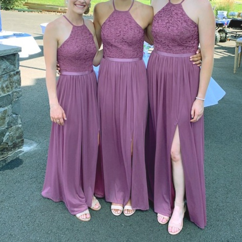 David's Bridal Open-Back Lace and Mesh Bridesmaid
